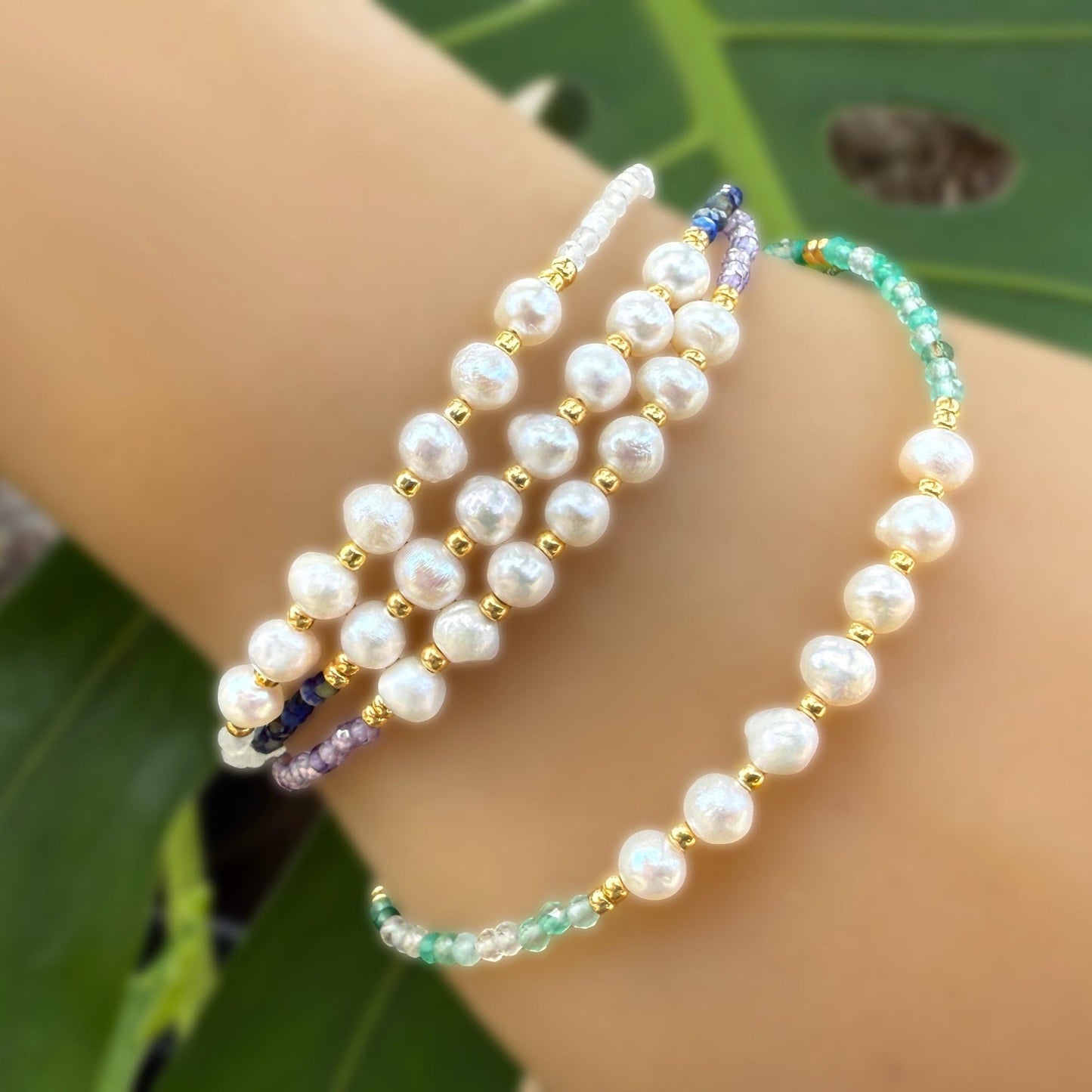 Freshwater Pearl and Gemstone Bracelets Set of 2