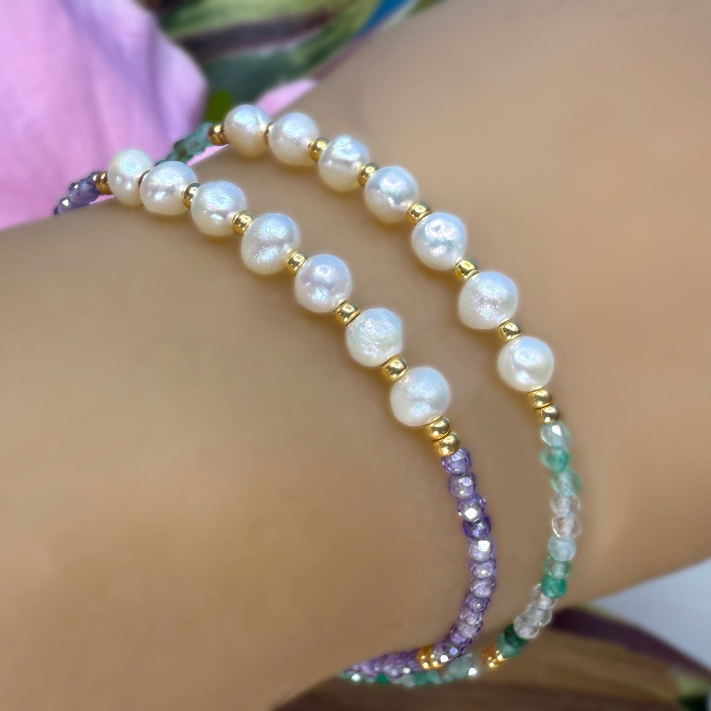 Freshwater Pearl and Gemstone Bracelets Set of 2