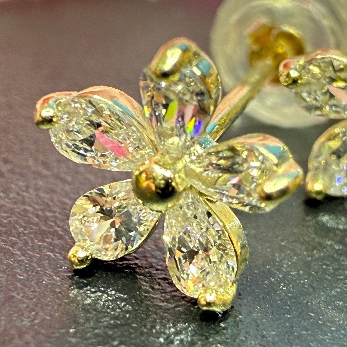 Plumeria Petal Cubic Zirconia Earrings